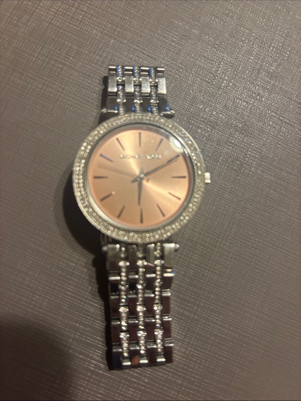 Ladies Michael Kors  Silver Bracelet Watch with Rose Gold Dial and Crystal Bezel